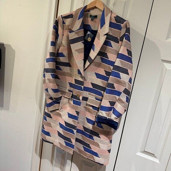 C. Wonder Christian Siriano Geometric Embroidered Knee Length Blazer Coat Jacket - Picture 5 of 12